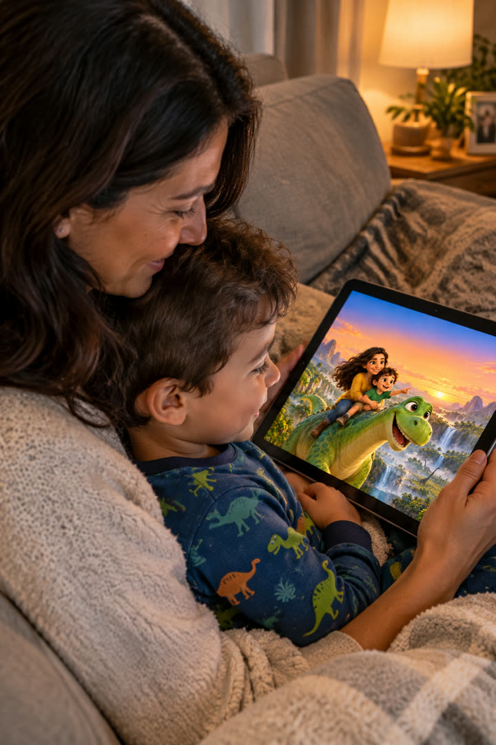 Μαμά και γιος διαβάζουν στο tablet